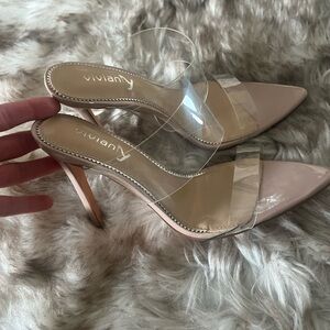Vivianly Cream Heels with Transparent Strap